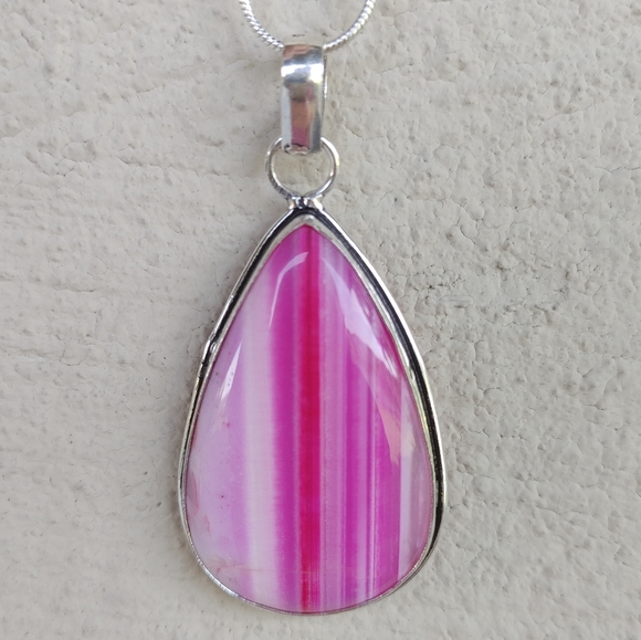 Pink Botswana Agate Pendant Necklace in 925 Sterling Silver Overlay (2.1") - Picture 6 of 10